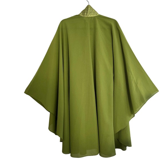 Vintage Tally Taylor Womens Jacket 18W Green Open Front Kaftan Sleeve Satin Trim - Picture 5 of 7